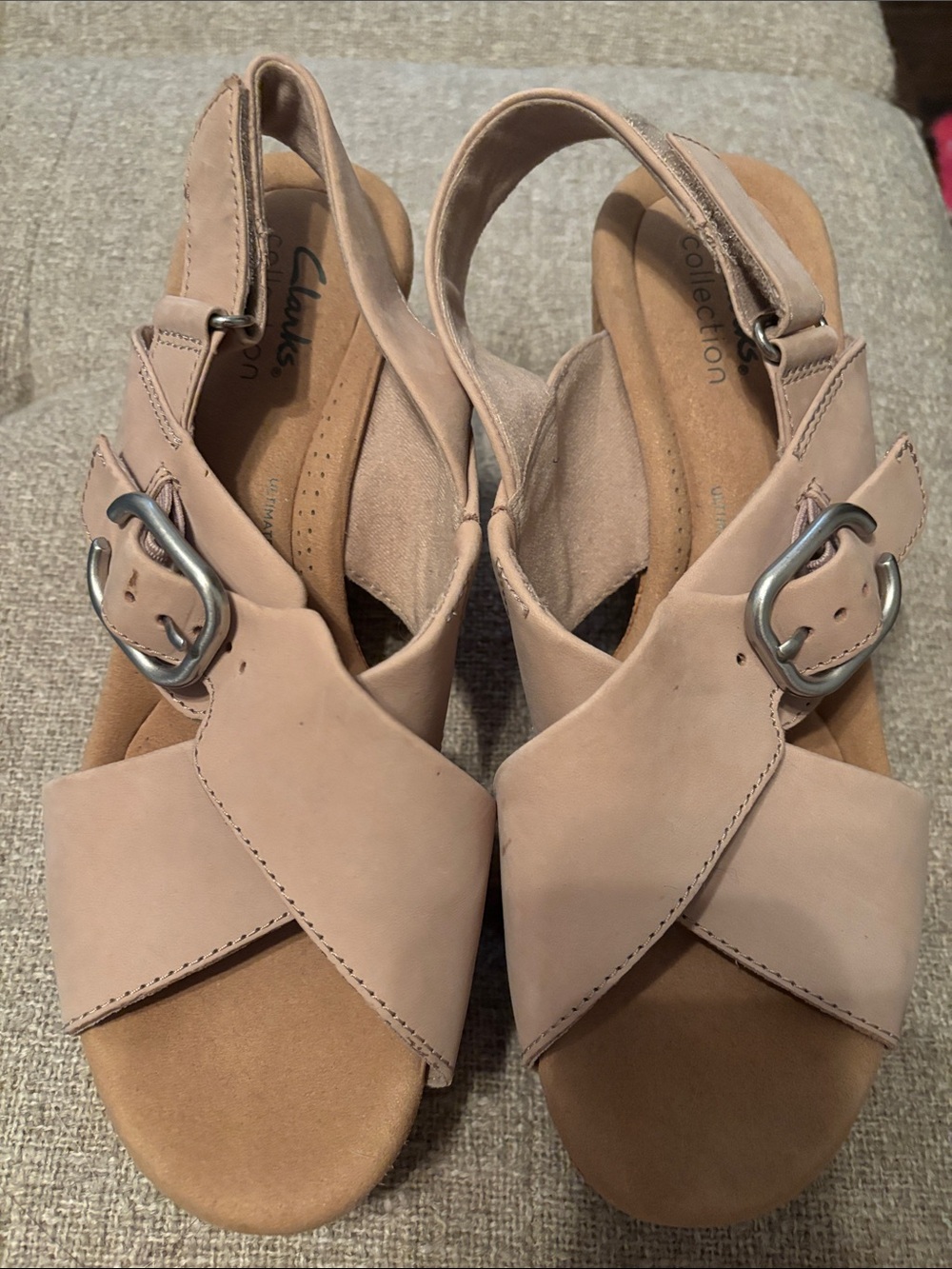 Clarks Blush Crossover Slingback Sandals with Silver Buckle